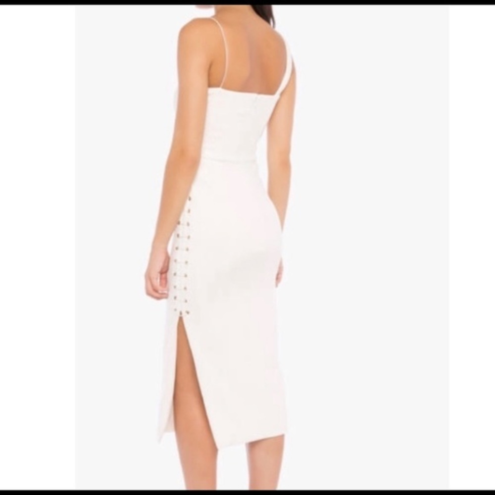 MISHA strech lace up sides midi dress one shoulder white size medium M cut out - Picture 4 of 15